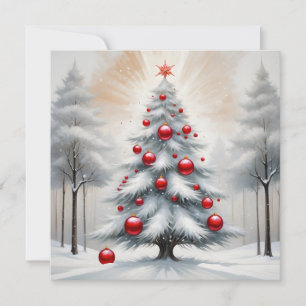 Tarjeta Festiva Navidades Art Deco Invierno de Ornamentos Rojos