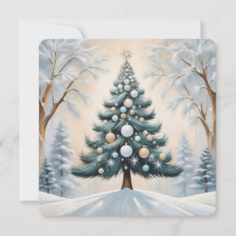 Tarjeta Festiva Navidades Art Deco Pine Tree Oro Ornamentos Blanco