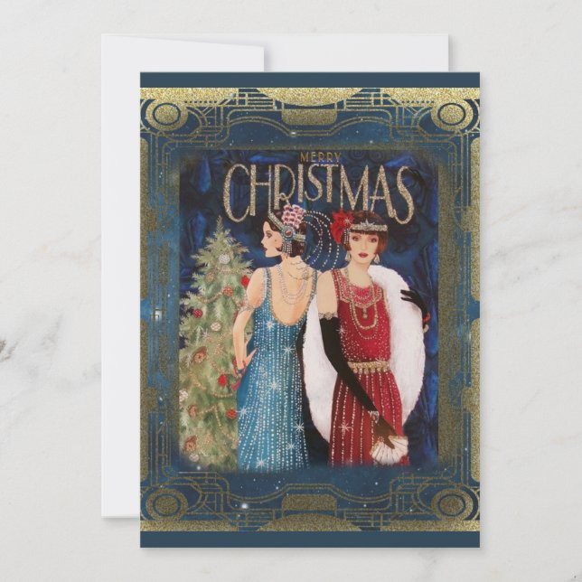 Tarjeta Festiva Navidades Art Deco Vintage (Anverso)