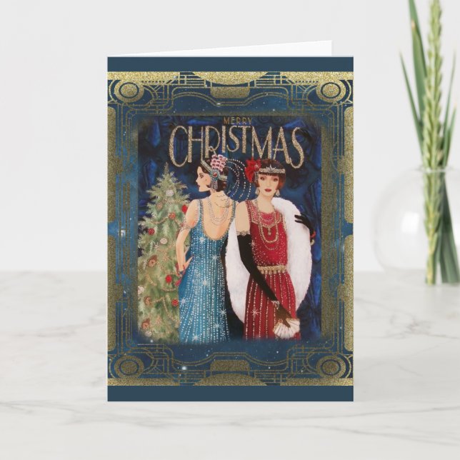Tarjeta Festiva Navidades Art Deco Vintage (Anverso)