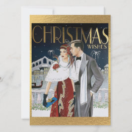 Tarjeta Festiva Navidades Art Deco Vintage desean pareja