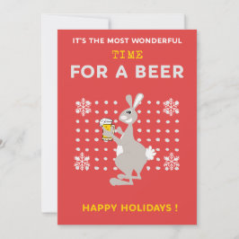 Tarjeta Festiva Navidades australianos con una cerveza canguro div