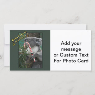 Tarjeta Festiva Navidades australianos Koala con Candy Cane
