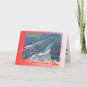 Tarjeta Festiva Navidades austríacos, salto de esquí olímpico en I