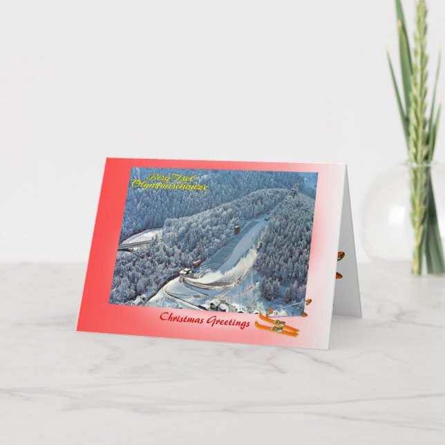 Tarjeta Festiva Navidades austríacos, salto de esquí olímpico en I (Anverso)