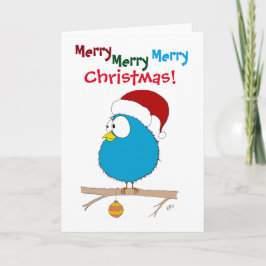 Tarjeta Festiva Navidades: Ave divertida (azul)