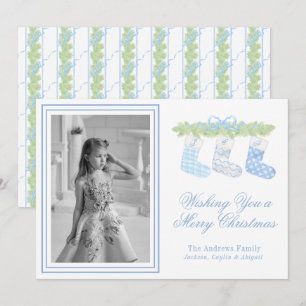 Tarjeta Festiva Navidades azul acuarela Monograma Almacenamiento F