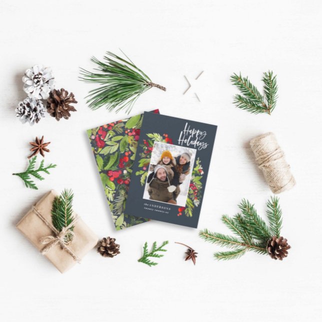 Tarjeta Festiva Navidades azul de la marina follaje tradicional 1  (Subido por el creador)