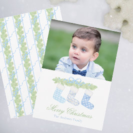 Tarjeta Festiva Navidades azul y blanco acuarela Foto de almacenam