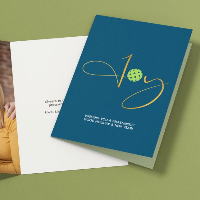 Tarjeta Festiva Navidades azules "Alegría" de la pelota de moda (Subido por el creador)