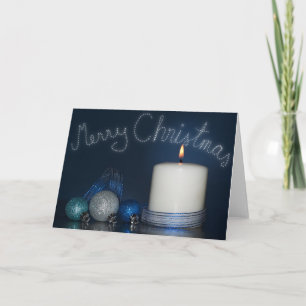 Tarjeta Festiva Navidades azules con burbujas y velas