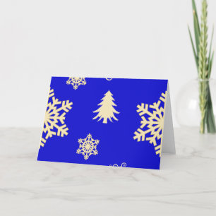 Tarjeta Festiva Navidades azules con copos de nieve crema