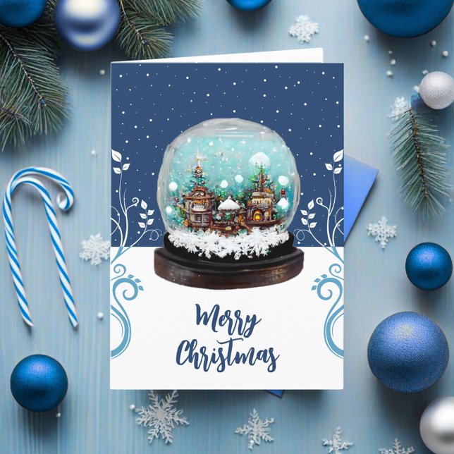 Tarjeta Festiva Navidades azules de Glass Snowball Winter Village (Subido por el creador)