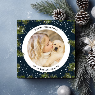 Tarjeta Festiva Navidades azules de la floración de la pina nevada