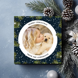 Tarjeta Festiva Navidades azules de la floración de la pina nevada