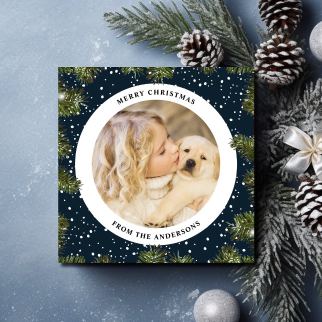 Tarjeta Festiva Navidades azules de la floración de la pina nevada (Subido por el creador)