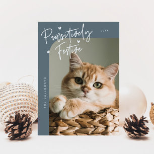 Tarjeta Festiva Navidades azules de la tabla de fotos de gatos pat