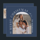 Tarjeta Festiva Navidades azules del collage de fotografías de tip<br><div class="desc">Moderna forma gráfica mínima abstracta de color de la foto Navidades azul marino tarjeta de vacaciones. Negrita en el diseño de tendencias. Parte de una colección de vacaciones.</div>