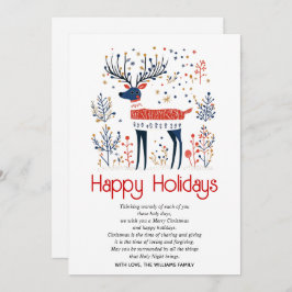 Tarjeta Festiva Navidades azules rojos al estilo escandinavo