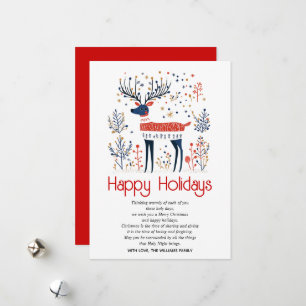 Tarjeta Festiva Navidades azules rojos al estilo escandinavo