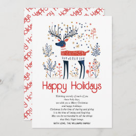 Tarjeta Festiva Navidades azules rojos al estilo escandinavo