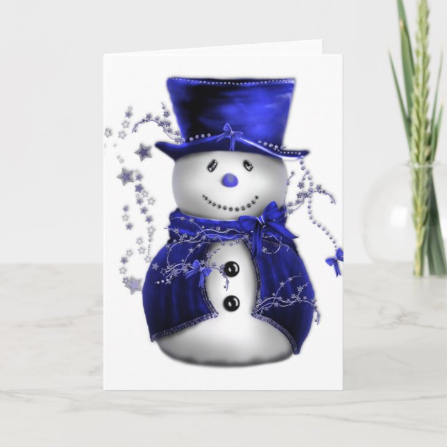 Tarjeta Festiva Navidades azules Snowman (Anverso)