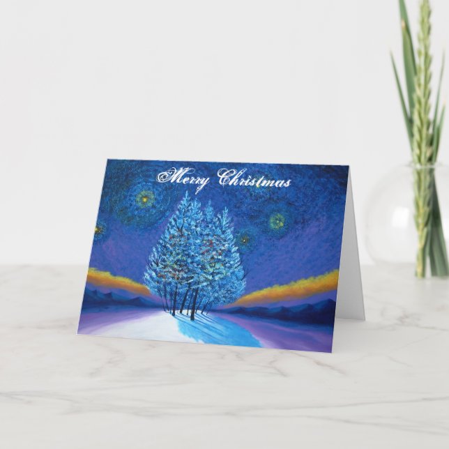 Tarjeta Festiva Navidades azules Van Gogh Style (Anverso)