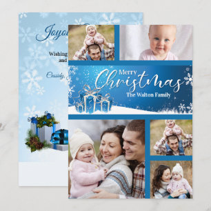 Tarjeta Festiva Navidades azules y blancos 5 fotos