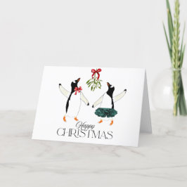 Tarjeta Festiva Navidades bailarines de pingüinos