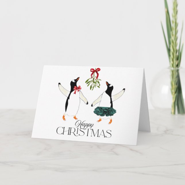 Tarjeta Festiva Navidades bailarines de pingüinos (Anverso)