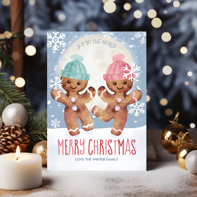 Tarjeta Festiva Navidades bailarines Gingerbread Cookies Joy (Subido por el creador)