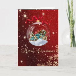 Tarjeta Festiva Navidades Ball Retro Car Snowflakes