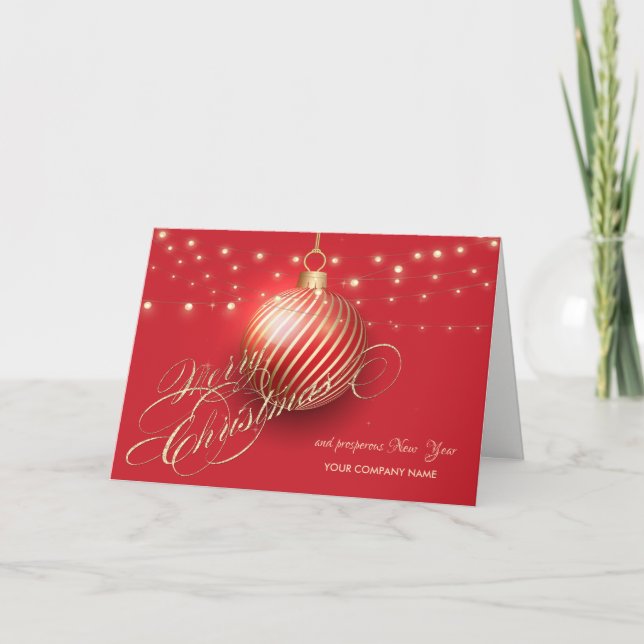 Tarjeta Festiva Navidades Ball, String Lights, Red Company Grey (Anverso)