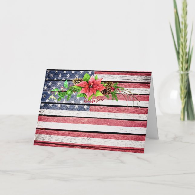 Tarjeta Festiva Navidades / Bandera de imagen de madera norteameri (Anverso)