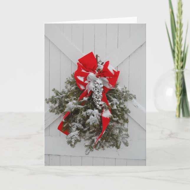 Tarjeta Festiva Navidades Barn Wreath (Anverso)
