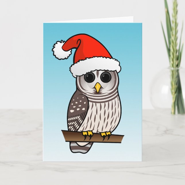 Tarjeta Festiva Navidades Barred Owl Santa (Anverso)