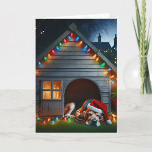 Tarjeta Festiva Navidades Basset Hound En Doghouse