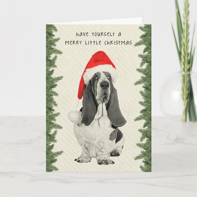 Tarjeta Festiva Navidades Basset Hound Vintage Style (Anverso)