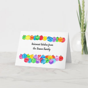 Tarjeta Festiva Navidades baubles acuarela pintada a mano