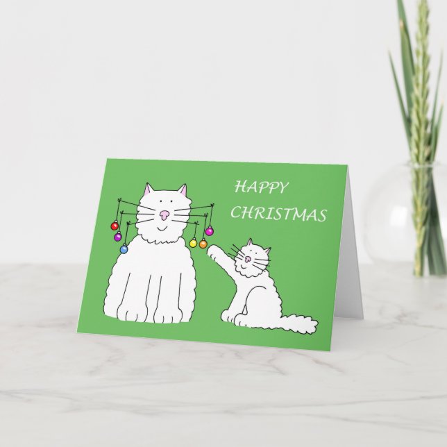 Tarjeta Festiva Navidades Baubles Cat y Kitten (Anverso)