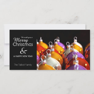 Tarjeta Festiva Navidades Baubles Foto de bienvenida personalizada