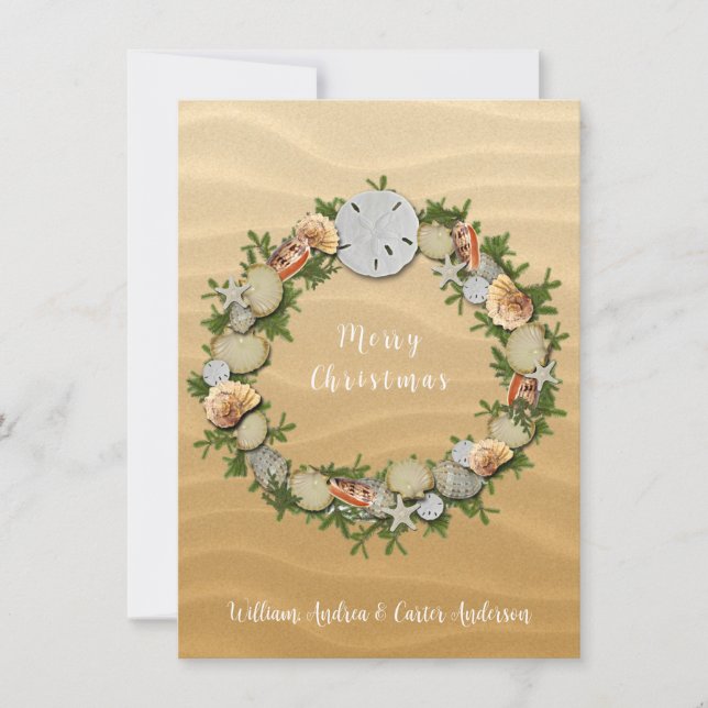 Tarjeta Festiva Navidades Beach Seasheles Starfish Sand Dollar (Anverso)