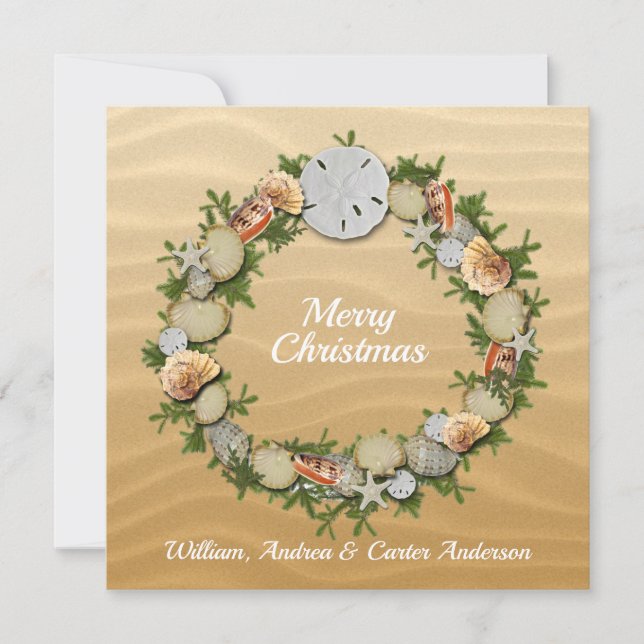 Tarjeta Festiva Navidades Beach Seasheles Starfish Sand Dollar (Anverso)