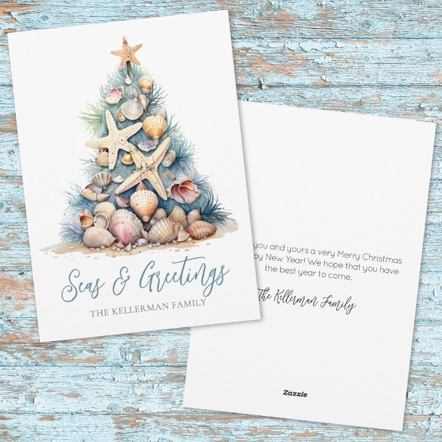 Tarjeta Festiva Navidades Beach Seasons Greetings (Christmas Beach Seasons Greetings Holiday Card)