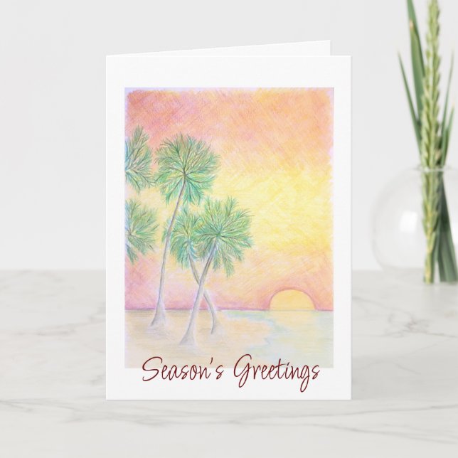 Tarjeta Festiva Navidades Beach Tropical Palm Trees (Anverso)