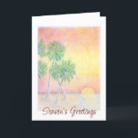Tarjeta Festiva Navidades Beach Tropical Palm Trees<br><div class="desc">Tarjeta de saludo de Navidades Tropical Beach,  con una imagen artística de palmeras y tipografía de escritura. Con grabado de personalizable,  puede agregar su propia información. Una forma festiva de enviar los deseos de vacaciones a amigos y familia de los trópicos.</div>