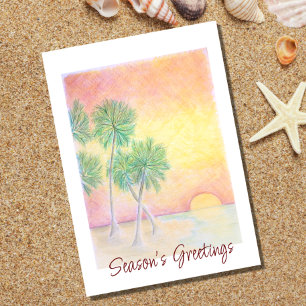 Tarjeta Festiva Navidades Beach Tropical Palm Trees