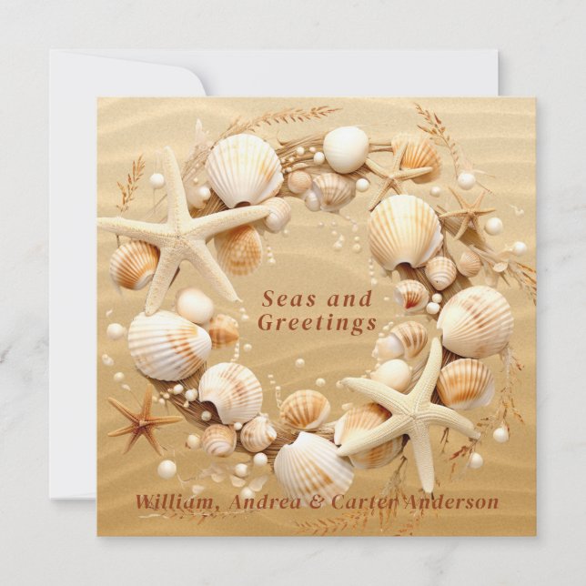 Tarjeta Festiva Navidades Beach Tropical Seasheles Starfish (Anverso)