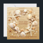 Tarjeta Festiva Navidades Beach Tropical Seasheles Starfish<br><div class="desc">En una playa de arena hay Navidades que corean con casetas de mar y algas marinas. Para aquellos afortunados que no tienen que lidiar con toneladas de nieve y pueden ir a la playa en invierno. Contenido generativo</div>