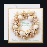 Tarjeta Festiva Navidades Beach Waves Seashells Starfish Pearls<br><div class="desc">Hermosas conchas,  perlas de bonito,  estrellas de mar y Navidades de algas coronan. Para aquellos afortunados que no tienen que lidiar con toneladas de nieve y pueden ir a la playa en invierno.</div>